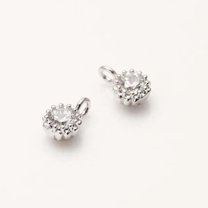 4PCS - Turquoise, Crystal, Montana Cubic Charm, Tiny Round Pendant, Polished  Rhodium Plated [P0501-PR]