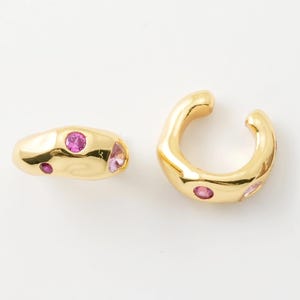 2PCS - CZ Ear Cuffs, Dainty Ear Cuffs, Dainty Hoops, Cartilage Ear Cuff, Gold Earrings, Heart CZ Ear Cuff, Real 14K Gold Plated [E0695-PG]