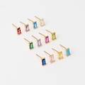 2PCS -Birthstone Square CZ Stud Earrings, 925 Sterling Silver post, Simple Earring, Studs, Earring Supplies, Real 14K Gold Plated [E0964-PG]