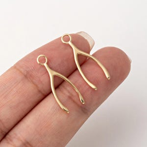 1 st - Önskebensberlock, Lyckoamulett, Guldhänge med önskeben, Äkta 14K guldplätering [P1286-PG]
