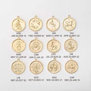 2 SZT. - zawieszki z zawieszkami w kształcie monety zodiakalnej, zawieszki z gwiazdozbiorami, gwiazdozbiór urodzenia, biżuteria ze znakami, prawdziwe złoto 14K [P0768-PG]