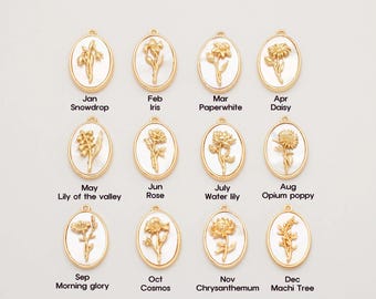 1PC - Mother&#39;s Day jewelry Charm Mother of pearl flower necklace, Birth Floral Necklace, Flower Pearl Charm, Real 14K Gold Plated[P1310-PG]