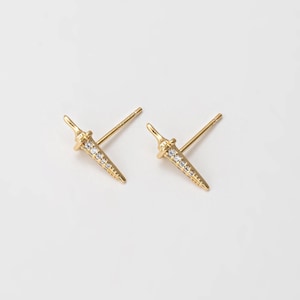 2 STÜCK - Kristall Zirkon Schwert Säbel Ohrstecker, kleine Kreuz Messer Ohrstecker, Minimalistischer Schmuck, echt 14K Vergoldet [E0916-PG]
