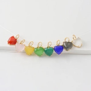 2PCS - Heart Gemstone charms, Cat&#39;s Eye Charm, heart charms, Heart charm, Jewelry Making, Jewelry Suppliers, Real 14K Gold Plated [G0361-PG]