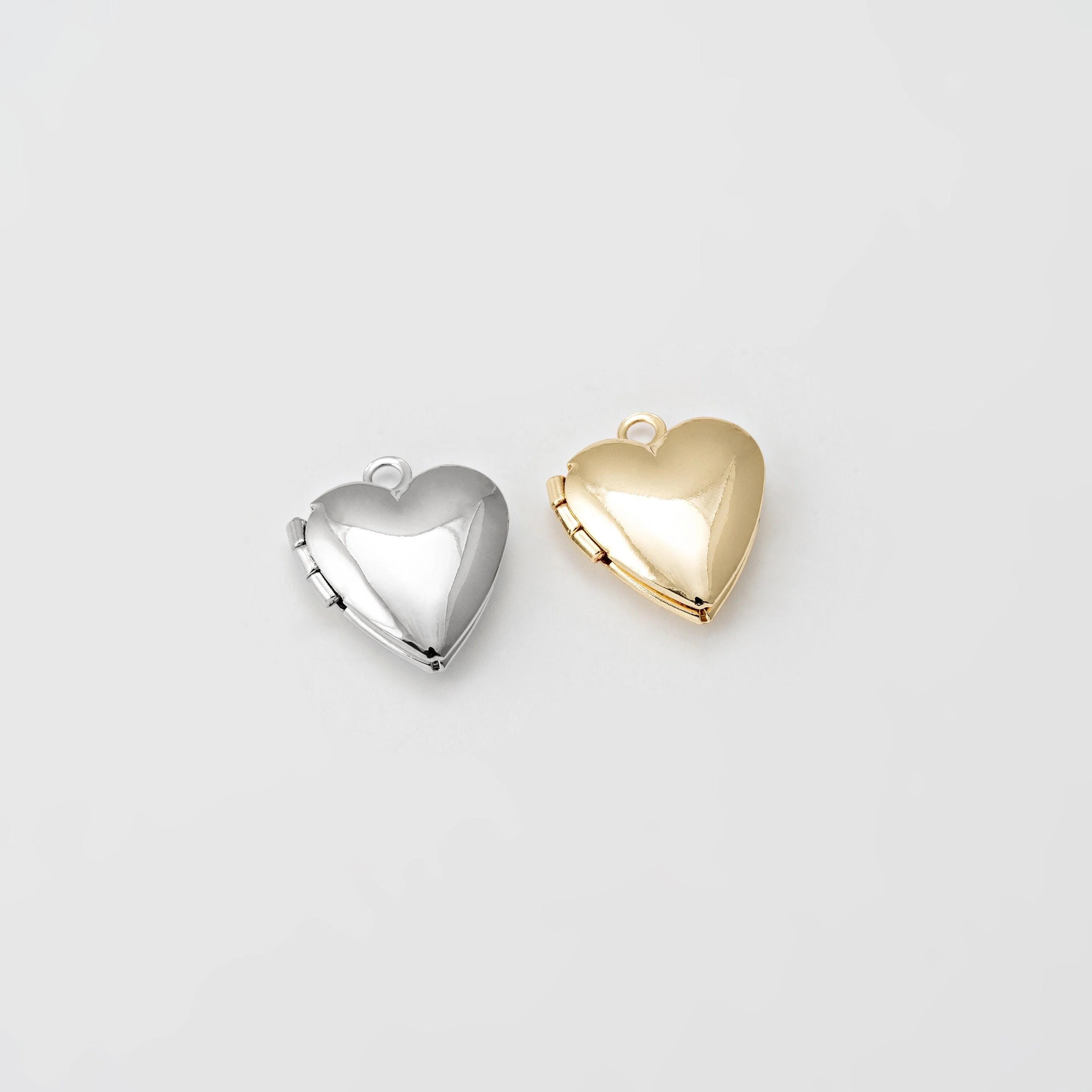 1PC - Tiny Heart Locket Dangle Brass Pendant, Silver Color Heart Charm ...