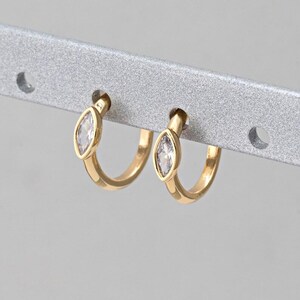 2PCS - CZ Ear Cuffs, Boat CZ, Dainty Ear Cuffs, Dainty Hoops, Cartilage Ear Cuff, Gold Plated Earrings, Real 14K Gold Plated [E0619-PG]