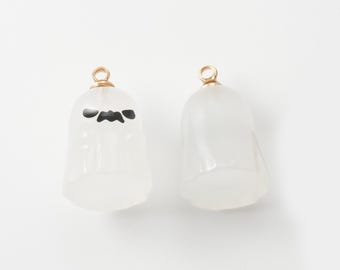 2 peças - Pingente de fantasma de Halloween, pingente de fantasma transparente, pingente fofo de fantasma, fabricação de joias, brincos de Halloween, banhados a ouro 14K [GJ0060-PG]