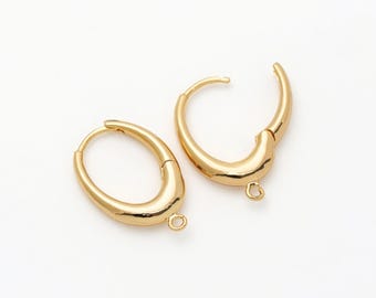 2PCS - Gold Oval hoop Earring, Oval Huggies Hoop Jewelry Earrings, Gold Hoop Earrings, Real 14K Gold & Rhodium Plated [E0519-JR]