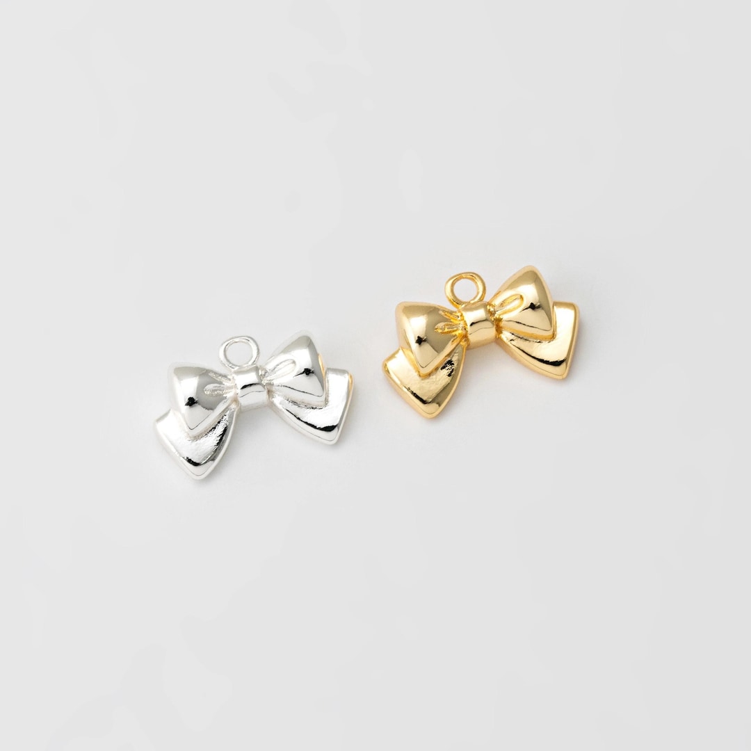 2PCS - Tiny Bow Dangle Charm, Mini Ribbon Gold Charms, Minimalist Knot ...