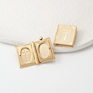 1PC - Bible Book Locket Pendants, Photo Locket Dangle Charm Necklace, 14K Gold Tone [P0809-PG]