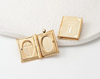 1PC - Bible Book Locket Pendants, Photo Locket Dangle Charm Necklace, 14K Gold Tone [P0809-PG]