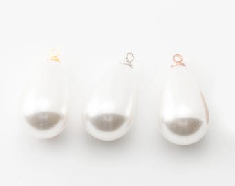 4PCS - 13X24MM Pearl Dangle Pendant, water drop Pendant, Pearl Charms, Pearl Drop Charms, Jewelry Charm, 14K Gold-Plated [BY0016]