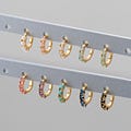 2PCS - Opal Hoops, Opal One Touch Earrings, Huggie Hoops, Pearl Hoops, Turquoise Huggies, Real 14K gold earrings hoops Plated [E0524-PG]