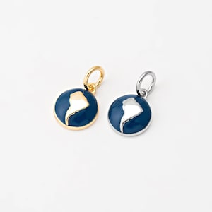 2 STÜCK - Südamerika Karte Charm, Mini Globus Anhänger, Landkarte Charm, echt 14K Gold & rhodiniert [P2107]