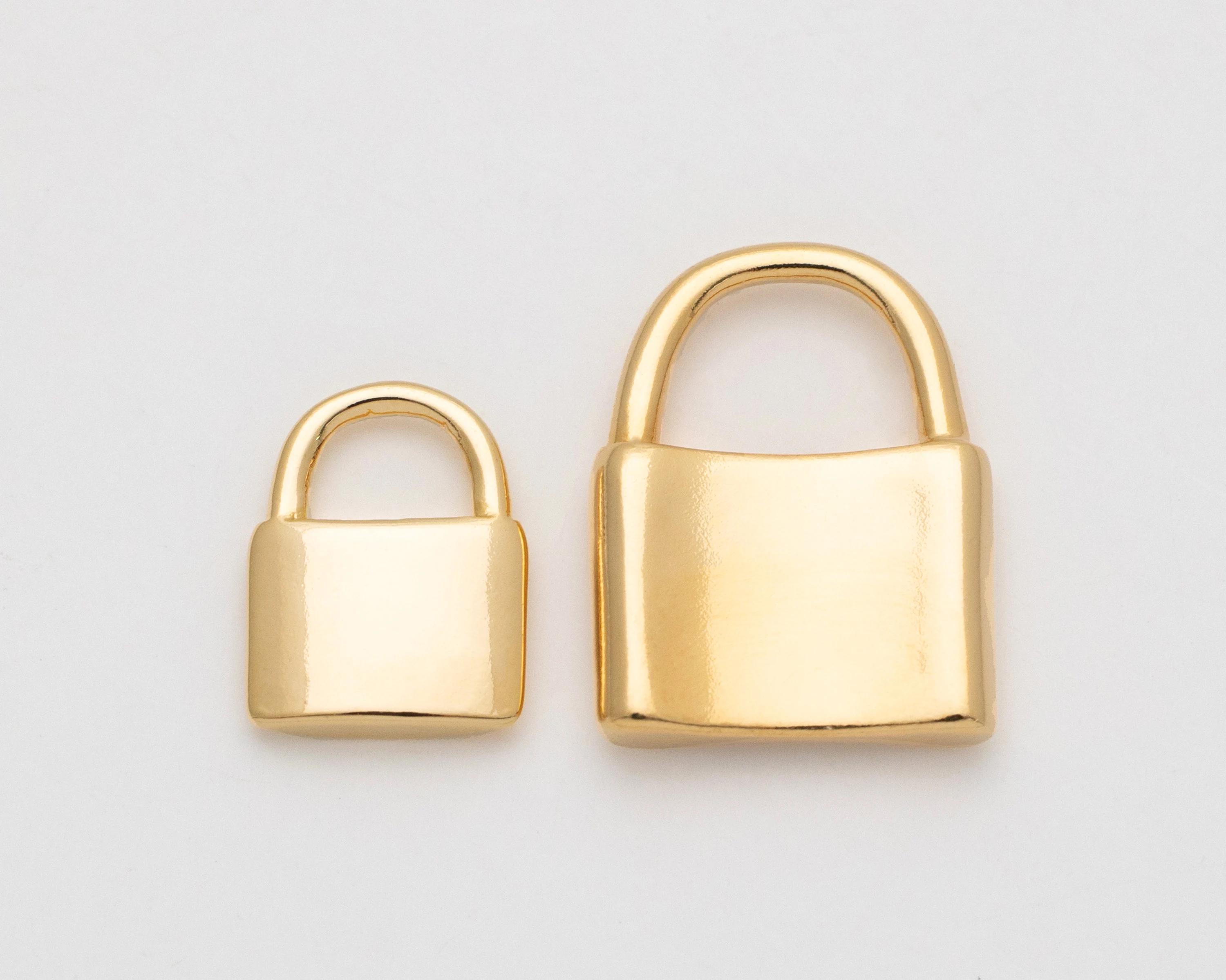 2PCS - Gold Padlock Charm Pendants, Gold Lock Pendants, Gold Lock Charm Jewelry Making, Real 14K Gold Plated [P1023-PG]