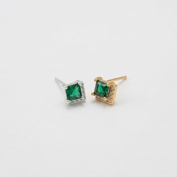2個セット - エメラルドグリーンのキュービックジルコニアスクエア 