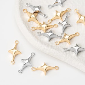 2 piezas - Conector de Estrella del Norte, mini dije celestial de latón para joyería galáctica, chapado en oro auténtico de 14 quilates y rodio [C0562]