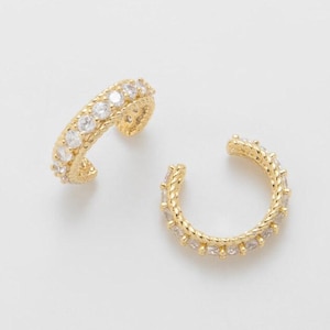 2PCS - CZ Ear Cuffs, Dainty Ear Cuffs, Dainty Hoops, Cartilage Ear Cuff, Gold Plated Earrings, Real 14K Gold Plated [E0566-PG]
