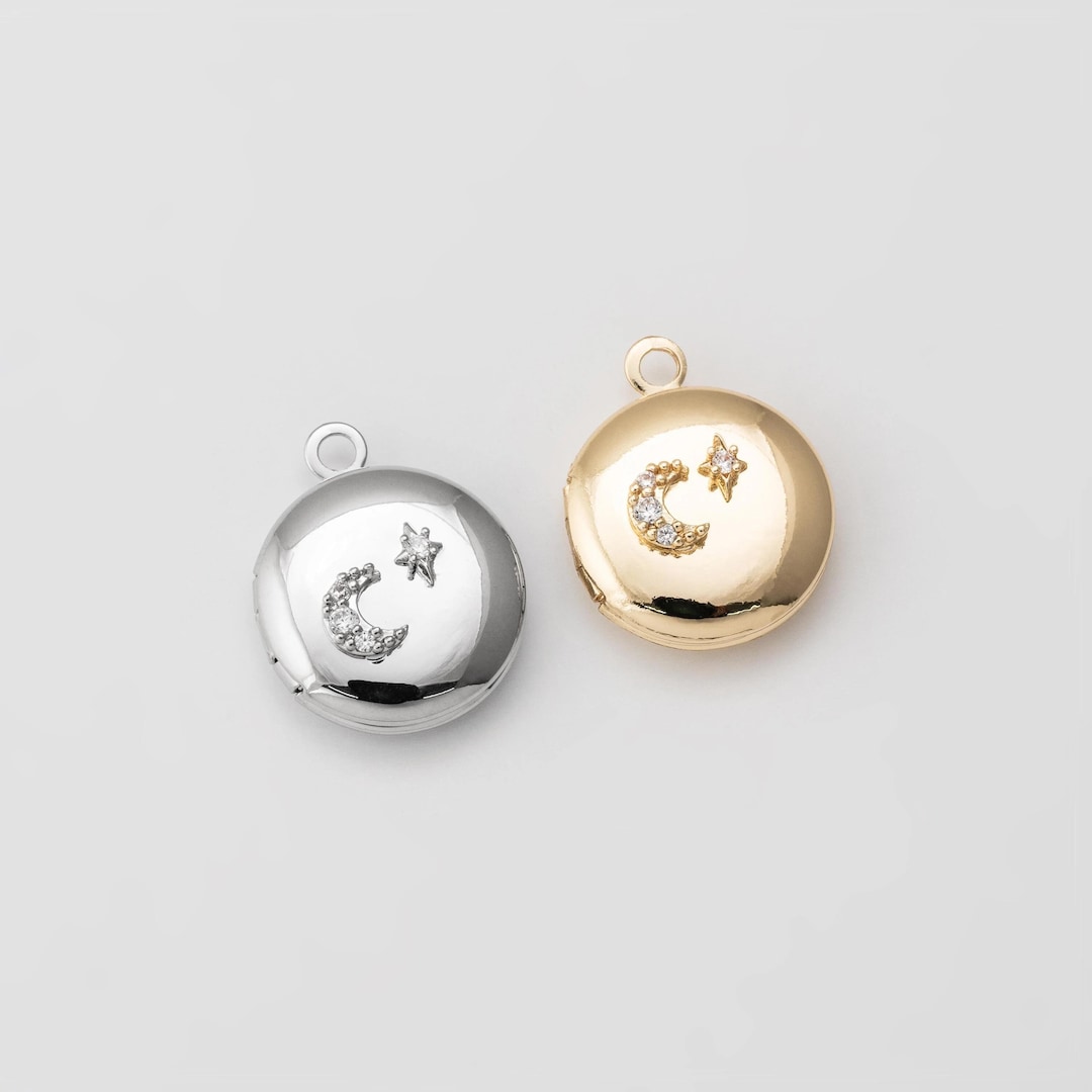 1PC - Starry Night Photo Locket Pendant, Moon Star CZ Locket Dangle ...
