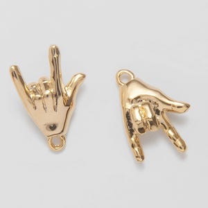 2PCS - Rock n Roll Hand Gesture, hand charm, hand gold charm, devil sign charm, tiny hand pendants, Gold-Plated [TT0141-PG]