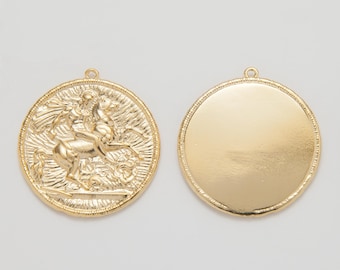 1PC - Medallion pendant, Champion charms, vintage charm, coin necklace, coin pendants, Real 14K Gold Plated  [P1093-PG]