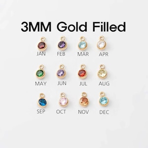 1PC - 3MM Birthstone Charms, Round Gold Filled Tiny Crystal Pendant for Jewelry Making, Personalized Gift, 14K Gold Filled [GF0002-PG]