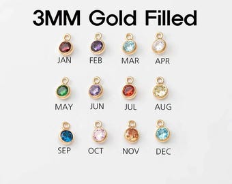 1PC - 3MM Birthstone Charms, Round Gold Filled Tiny Crystal Pendant for Jewelry Making, Personalized Gift, 14K Gold Filled [GF0002-PG]