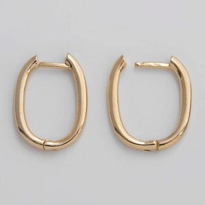 2PCS - Gold Oval Huggie Hoop Earring, Oval Hoop, Simple Huggies, Jewelry Earrings, Gold Hoop Earrings, Real 14K Gold Plated [E0607-PG]