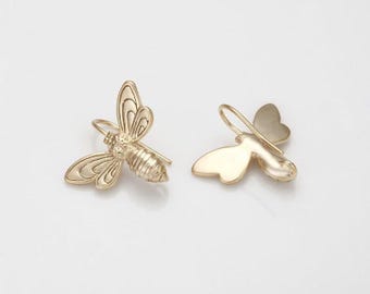 2PCS - Honey bee hook Earring, Bee Earrings, Matte Gold & Rhodium Plated [H0030]