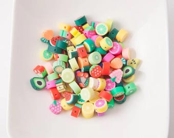 100 Pcs - Fruit beads, Fruit shaped polymer clay beads, beads for kids, jewelry beads, jewelry beads, Random Mixed [CB0043]