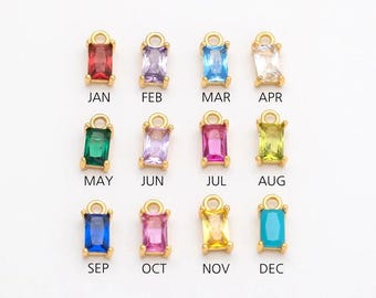 4PCS - Baguette Birthstone Charms, Square Cubic Zirconia Charm, Tiny Dangle CZ Charm, Color CZ Charm, Real 14K Gold Plated [P1271-PG]