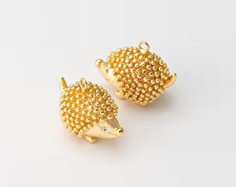 2 STKS - Egelhanger messing bedel, gouden dierenhanger, sieraden maken, echt 14K verguld [P1551-PG]