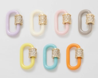 1PC - Pave Oval Enamel Clasps, Color Oval Clasps, CZ Micro Pave Hook , Basic Supplies, 14K Gold Plated [LT0069-PG]