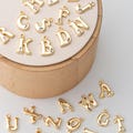 2PCS - A~Z Alphabet Teardrop Crystal Zircon Initial Dangle Charms, Letter, Brass pendant, Jewelry Making, Real 14K Gold Plated [P1670-PG] product logo