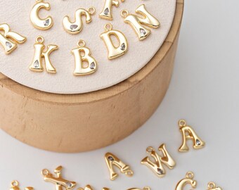 2PCS - A~Z Alphabet Teardrop Crystal Zircon Initial Dangle Charms, Letter, Brass pendant, Jewelry Making, Real 14K Gold Plated [P1670-PG]
