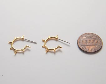 4PCS - Gold Sun round posts Earring, Sun gold Stud Earrings ,Sun with jump ring earrings, Real 14K Gold Plated [E0516-PG]