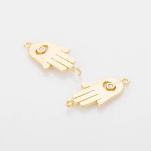 2PCS - Cubic Satin Hamsa evil eye Connector(Cross), Real 14K Gold & Rhodium Plated [C0191] Cross