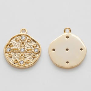 1PC - Cross Cubic charm, round pendants, round charms, Polished Gold Plated [MO0035-PG]