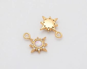 1PC - CZ Opal Star Pendant, Star Opal charms, Cubic Sun Charm for Jewelry Making, Charm for Necklace, Real 14K Gold Plated [G0354-PG]