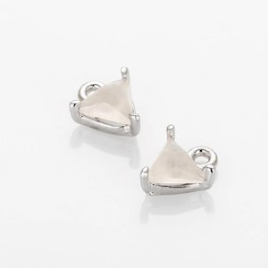 2PCS - Peach Tiny Triangle Glass Pendant- Polished Rhodium-Plated [G0186-PRPC]
