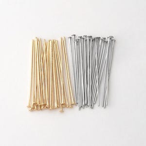 100PCS - Head Pin Basic Supplie, T-Pins, Head pin 30mm by 0.6mm, Jewelry Making, Charm Making, Real 14K Gold & Rhodium Plated [HeadPin-630]