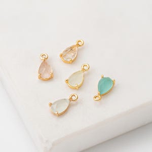 2PCS - Alice Blue, Crystal, Florite, Mint Tear drop Glass Pendant, Peach Drop Glass Charms, Real 14K Gold Plated [G0329-PG]