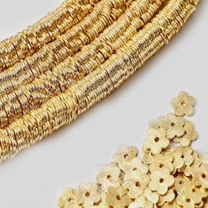 1 Strand - 8&quot; Heishi Disc Beads, Brushed Gold Flat disc spacer Beads, Flower beads, Metal Spacer Beads, Natural Metallic Plated [CB0086]