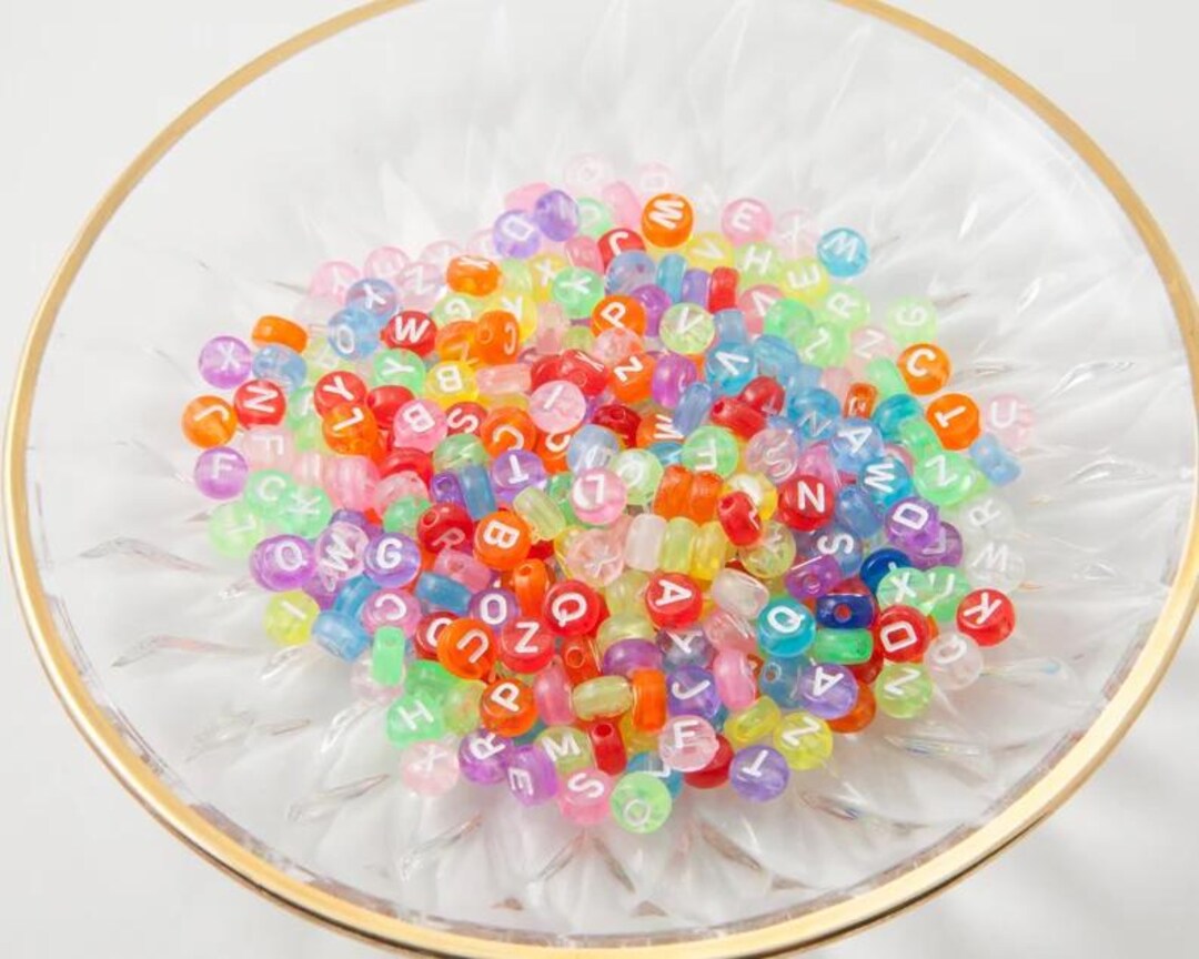 100PCS - 7mm Alphabet Letter Beads, Rainbow Alphabet Beads, Transparent ...