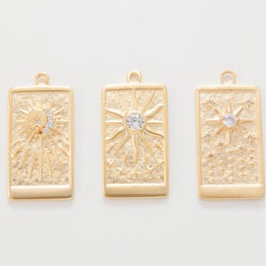 2 PCS - Breloque carte de tarot - Pendentif soleil et lune étoile, bijoux amulette, composants de collier, plaqué or 14 carats [P1308-MG]