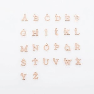 4PCS - A~Z  Alphabet charm, Initial, Letter, Brass pendant, Polished Rose Gold -Plated [P0363-PRG]