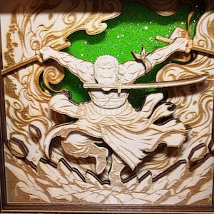 Boîte fantôme Ronoroa Zoro | Décoration murale en bois 3D d'une seule pièce | épéiste de l'équipage du chapeau de paille de Luffy | Cadeau animé