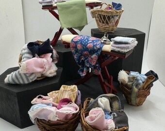 Dolls House Miniatures - ironing board / laundry basket x1 various
