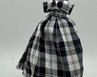 Dolls House Miniatures - 1/12th silk tartan ball gown