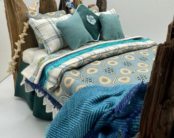 Dolls House Luxury Dressed 1/12th - 1:12 - 1 inch scale Handmade Driftwood bed - Shelley